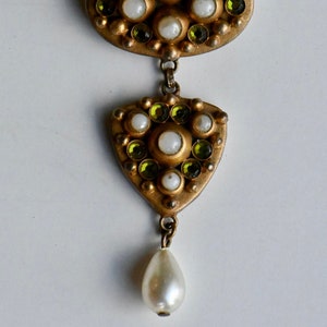 Vintage 1950s Henry Perichon gilt brass Renaissance Revival style pendant brooch