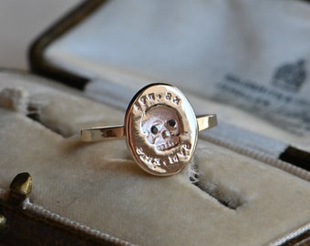 ES FUI 10K or 14K + gemstone eye skull signet ring ∙ Victorian Memento Mori custom ring ∙ ruby diamond sapphire eye skull ring