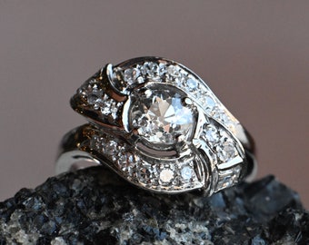 Vintage mid-century .86 carat Old Mine Cut multi-diamond platinum cocktail ring
