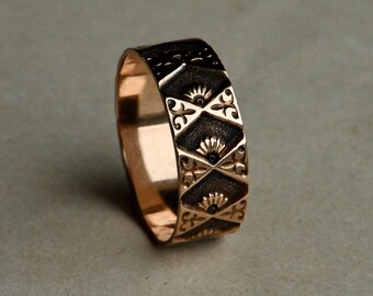 Antique Size 9 3/4 US Victorian 9K rose gold faceted cigar band ring