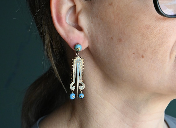 Antique ca. 1880s Victorian 14K turquoise and ena… - image 9