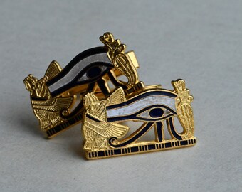 Vintage 1970s Egyptian Revival Metropolitan Museum of Art Eye of Horus cuff links
