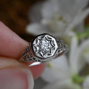 Antique 18K .25 carat Old European Cut diamond filigree engagement ring image 9