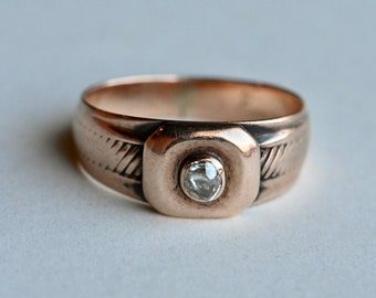 Antique 14K gold Victorian rose cut diamond solitaire ring