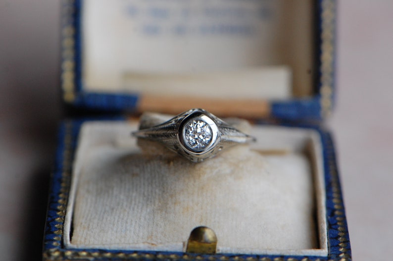 Antique 1930s Art Deco Old European Cut diamond bezel set solitaire ring image 4