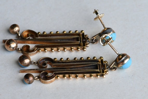 Antique ca. 1880s Victorian 14K turquoise and ena… - image 2