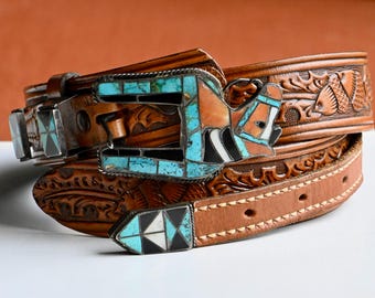 Vintage Sterling Silver Mexico Ranger Belt Women Copper Overlay Leather 32-36 Belt - Mexican Ranger with Copper & Silver, CJMAHBB16-02 main image 4