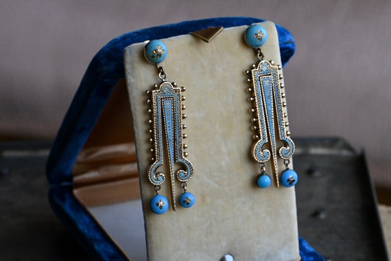Antique ca. 1880s Victorian 14K turquoise and ena… - image 1