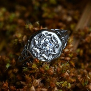 Antique 18K .25 carat Old European Cut diamond filigree engagement ring image 4