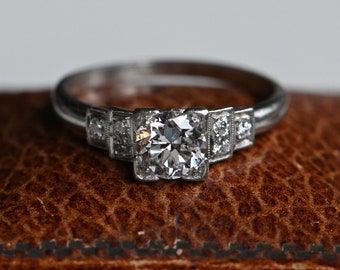 Antique Art Deco 1930s Platinum .62 carat Old European Cut diamond engagement ring