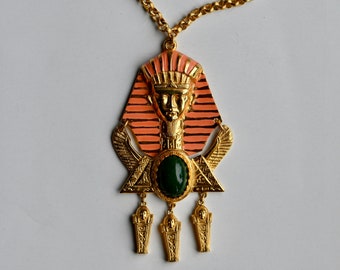 Vintage Castlecliff 1970s Egyptian Revival King Tut pendant necklace