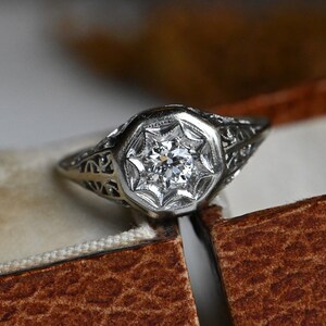 Antique 18K .25 carat Old European Cut diamond filigree engagement ring image 6