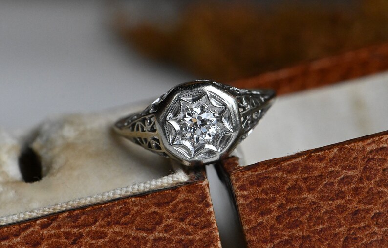 Antique 18K .25 carat Old European Cut diamond filigree engagement ring image 6