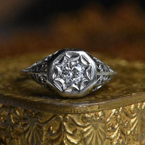 Antique 18K .25 carat Old European Cut diamond filigree engagement ring image 8