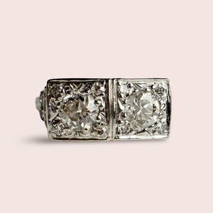 Vintage 1930s 18K Art Deco twin Old European Cut diamond 1.50 carat engagement or anniversary ring