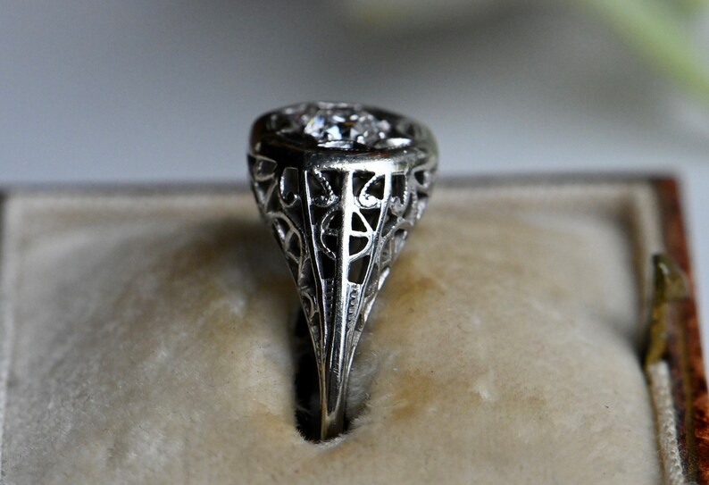 Antique 18K .25 carat Old European Cut diamond filigree engagement ring image 6