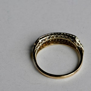 Vintage 1930s Art Deco 14K five-diamond fretwork wedding engagement band image 7