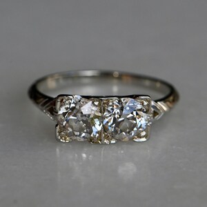 Antique 1920s Art Deco Toi et Moi twin old cut diamond engagement ring