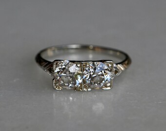 Antique 1920s Art Deco Toi et Moi twin old cut diamond engagement ring