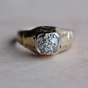 Antique Art Deco 1940s 14K Hand Engraved Diamond Cluster Ring - Etsy