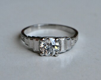 Vintage 18K Art Deco 1930s 1.12 carat OEC diamond engagement ring