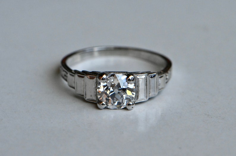 Vintage 18K Art Deco 1930s 1.12 carat OEC diamond engagement ring image 1