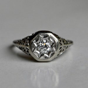 Antique 18K .25 carat Old European Cut diamond filigree engagement ring image 1