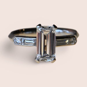 Vintage 1940s 1.42 carat Emerald Cut diamond engagement ring