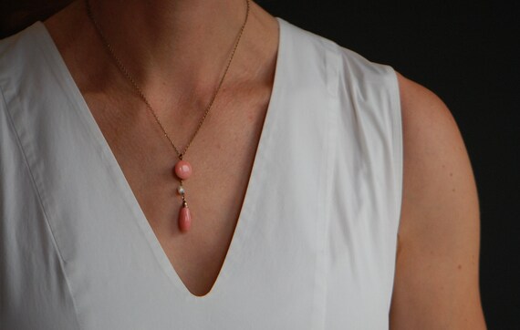 Antique Edwardian 1910s faux coral pendant neckla… - image 7