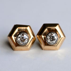 Antique two-tone .50 CTW bezel set old mine cut diamond stud earrings