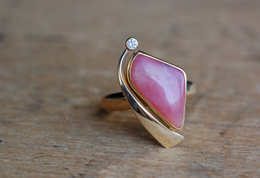 Vintage 1980s 14K Custom Rhodochrosite and Diamond Dress Ring - Etsy