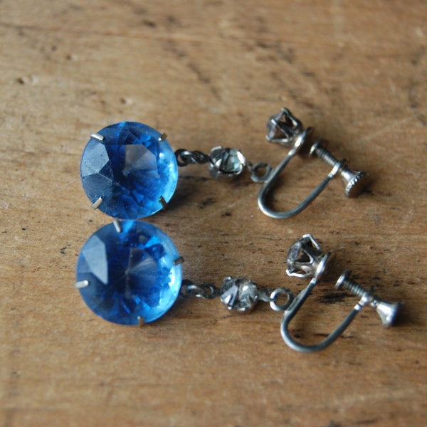 Art Deco blue glass drop earrings ∙ 1930s cut glass earrings