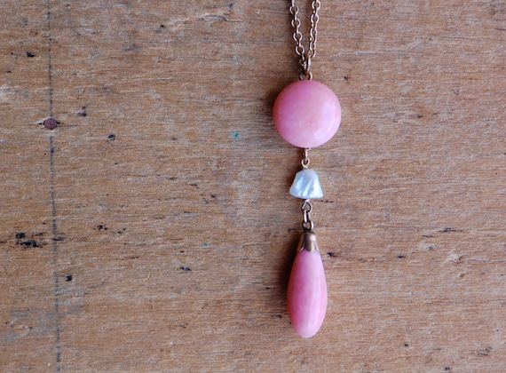 Antique Edwardian 1910s faux coral pendant neckla… - image 1