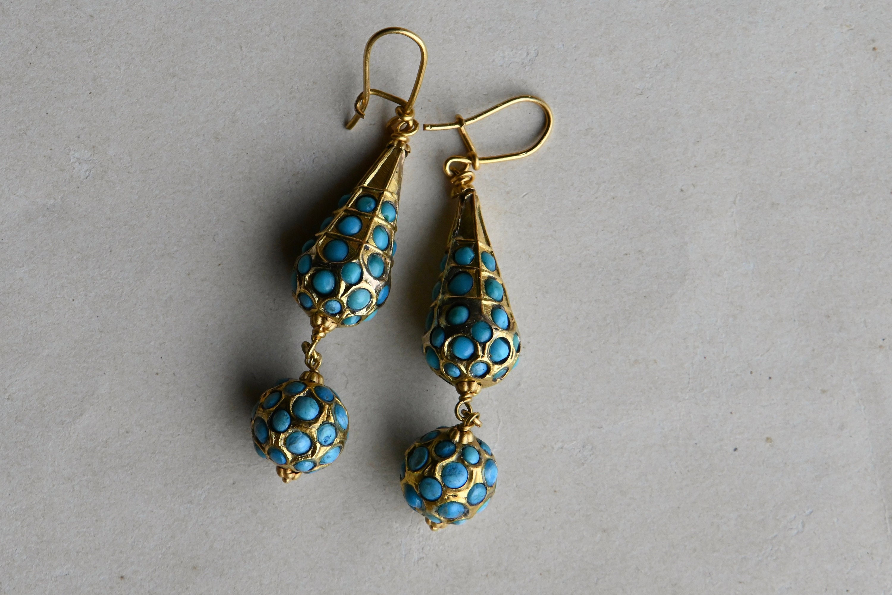 Vintage Mid century Victorian Style Turquoise Drop Earrings Etsy