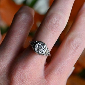 Antique 18K .25 carat Old European Cut diamond filigree engagement ring image 9