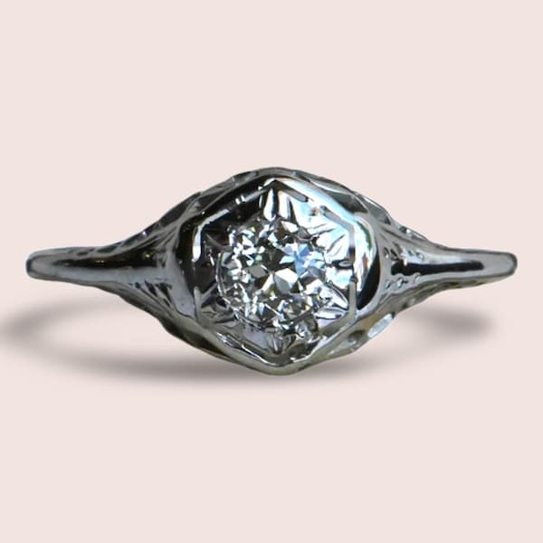 Antique 1930s Art Deco .24 carat Old European Cut diamond engagement ring