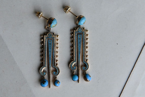 Antique ca. 1880s Victorian 14K turquoise and ena… - image 7