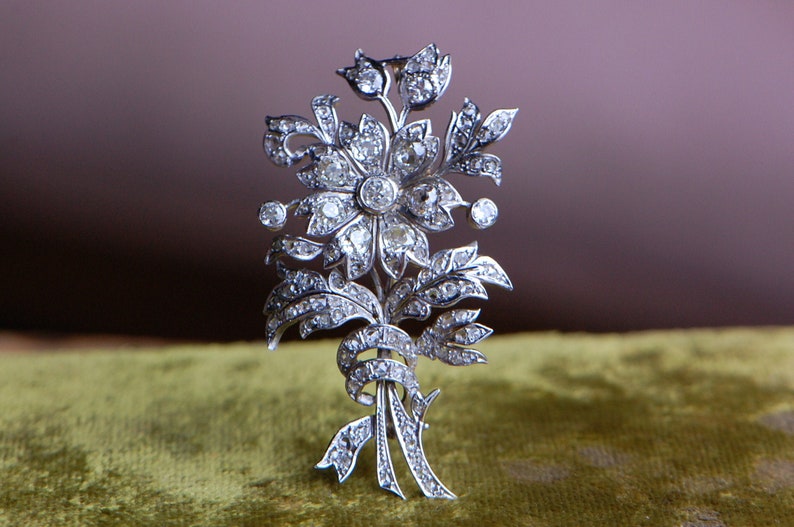 Vintage 1930s Spanish Art Deco 6 carat diamond pavé corsage pendant brooch image 1