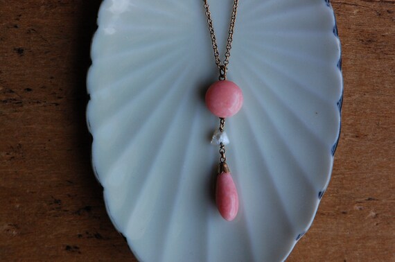 Antique Edwardian 1910s faux coral pendant neckla… - image 5