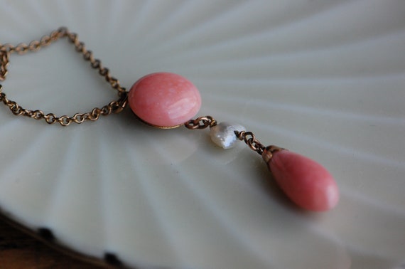 Antique Edwardian 1910s faux coral pendant neckla… - image 2
