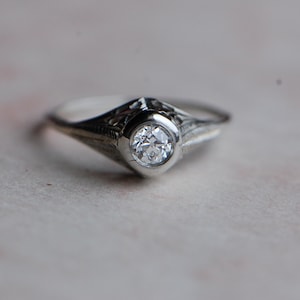 Antique 1930s Art Deco Old European Cut diamond bezel set solitaire ring image 1