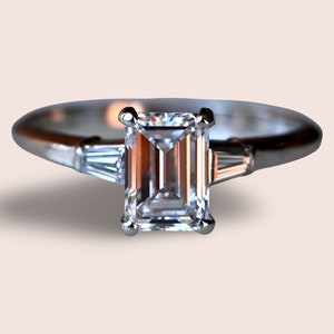 Vintage 1940s 1.08 carat Emerald Cut diamond engagement ring