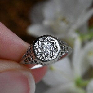 Antique 18K .25 carat Old European Cut diamond filigree engagement ring image 3