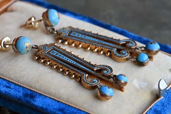 Antique ca. 1880s Victorian 14K turquoise and ena… - image 8