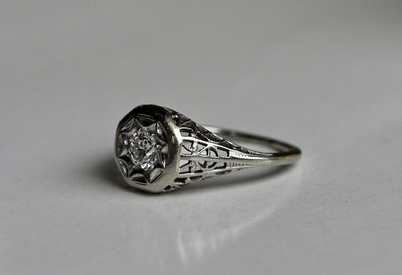 Antique 18K .25 carat Old European Cut diamond filigree engagement ring image 7