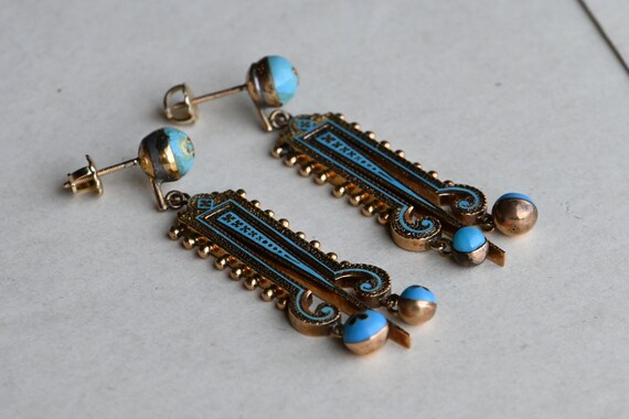 Antique ca. 1880s Victorian 14K turquoise and ena… - image 3