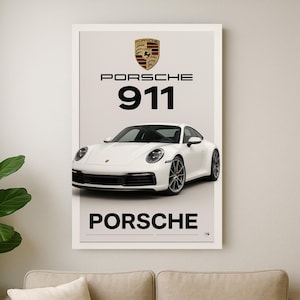 Porsche 911 Tempered Glass Wall Art: Modern Sports Car Poster