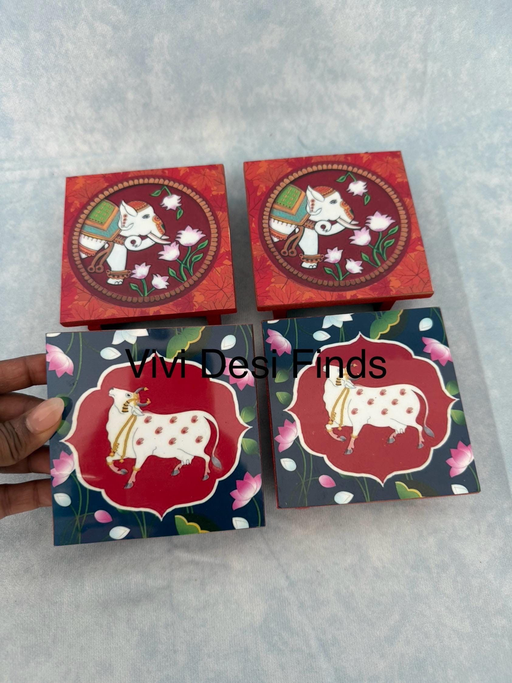 Mdf Pichwai Manai 4" - assorted traditional prints