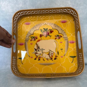 Pichwai Enamel Tray - 8&quot;x 8&quot;