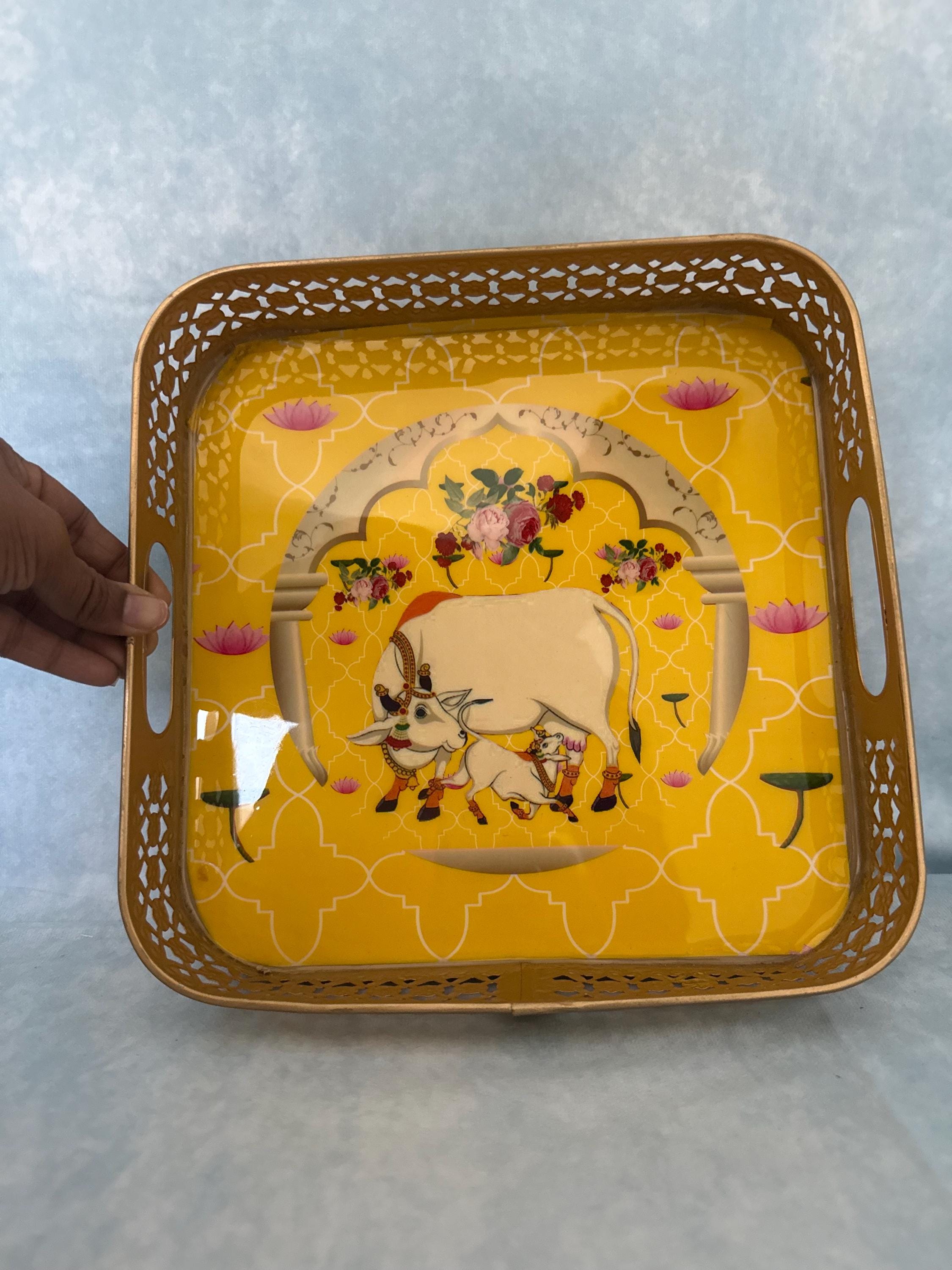 Pichwai Enamel Tray - 8"x 8"
